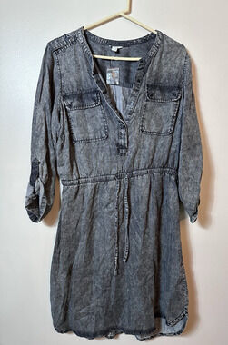 Cato Shirt Dress‎ Womens Plus 14 16W Gray Acid Denim Wash Pockets Tab Drawstring